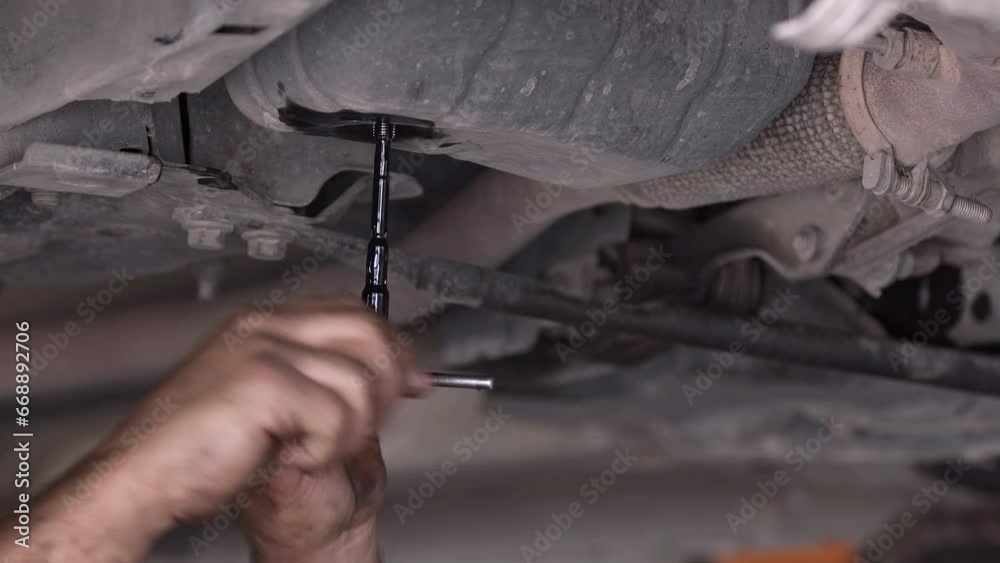 Car Repair Shop Opening The Transmission Oil Cap Footage.