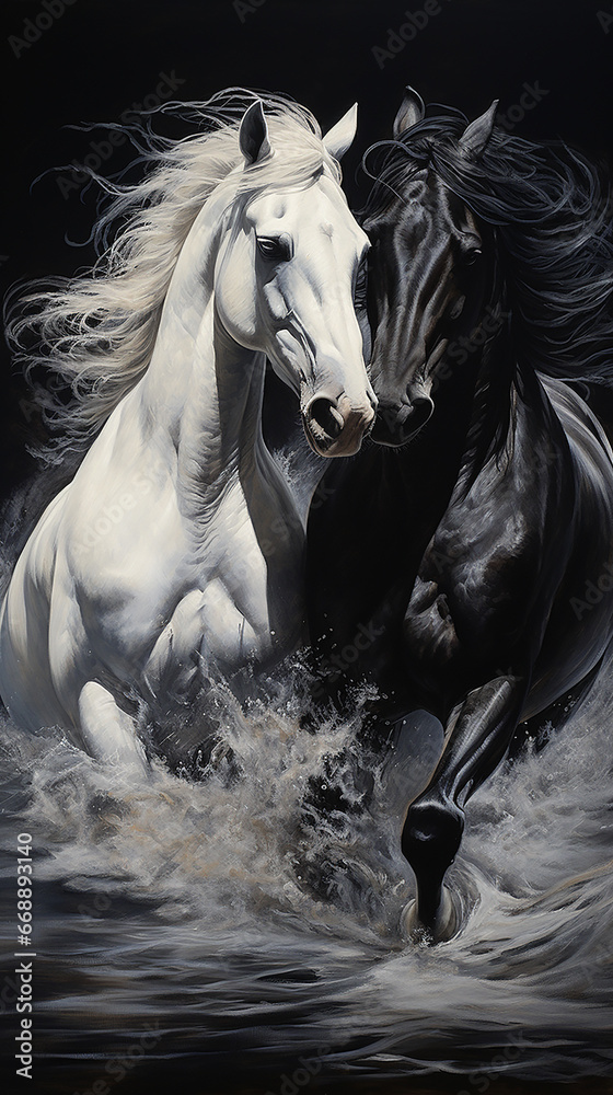 Cavalos preto e branco Cavalos preto e branco