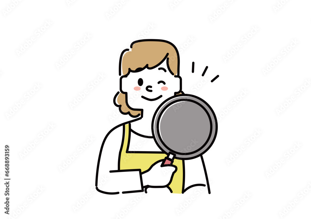 Fototapeta premium エプロンをつけている主婦のイラスト（料理、ウインク）