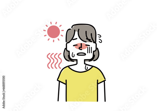 暑くて熱中症になっている女性のイラスト