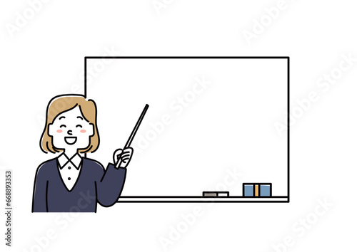 指示棒で刺して説明する女性の先生のフレーム