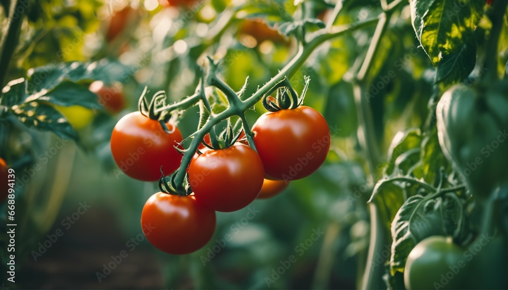 Fresh tomatoes: Growing directly from the bush in a garden