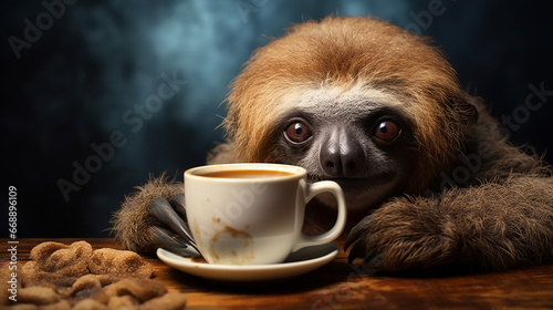 bicho preguiça tomando café Arte Animal
