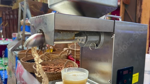 The process of extraction Argan oil from Nuts using an automated grinder