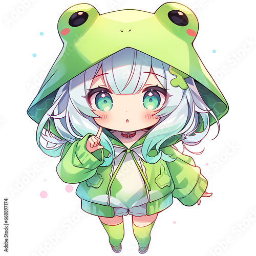 Kawaii Chibi Frog Girl Clipart