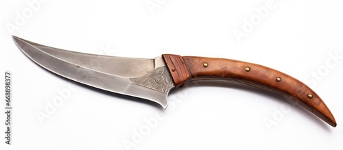 Vintage Ghurkha Kukri knife closeup isolated on white photo