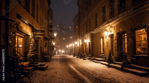 Old town in winter, snowy
