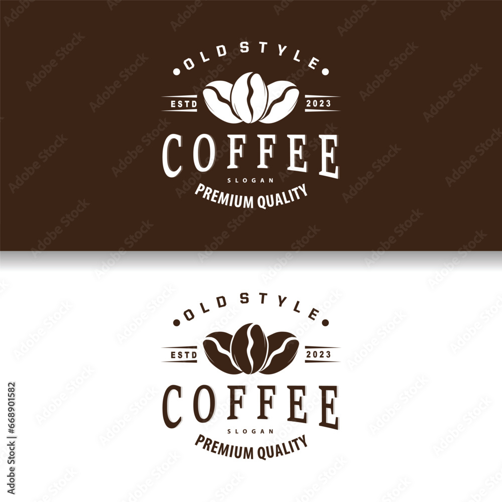 Coffee Logo, Simple Caffeine Drink Design from Coffee Beans, for Cafe, Bar, Restaurant or Product Brand Business