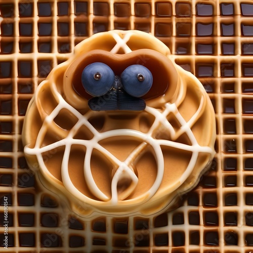 A waffle shaped like a walrus, with syrup tusks and blueberry eyes4 photo