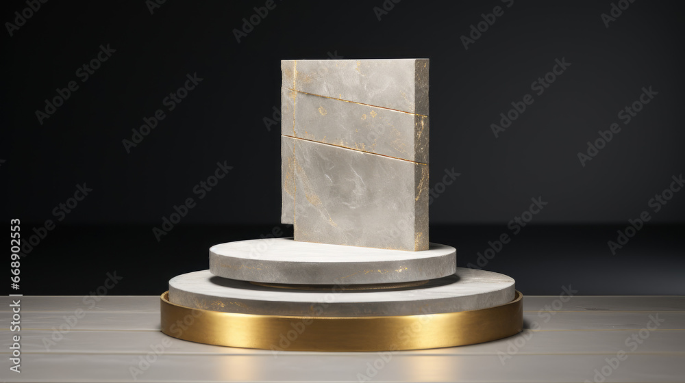 Pedestal for display, Blank Product Stand in Stone and Gold for multiple items Pedestal for display, Blank Product Stand in Stone and Gold for multiple items