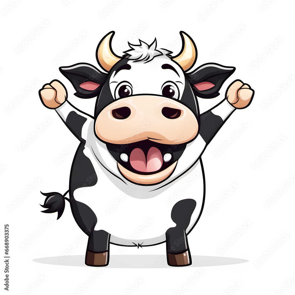 Cute Comic Cow Cheering, Cartoon, Isolated with White Background Cute Comic Cow Cheering, Cartoon, Isolated with White Background