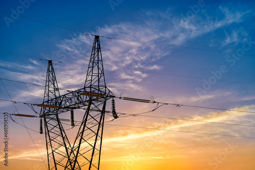 Steel pylon with high voltage power distribution power lines.