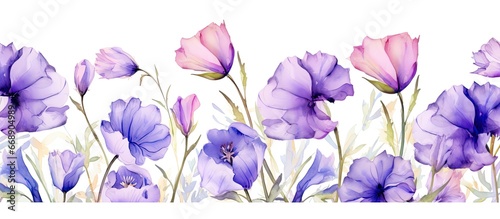 Watercolor style wildflower pattern featuring eustoma and marigolds Suitable for backgrounds textures patterns frames or borders photo