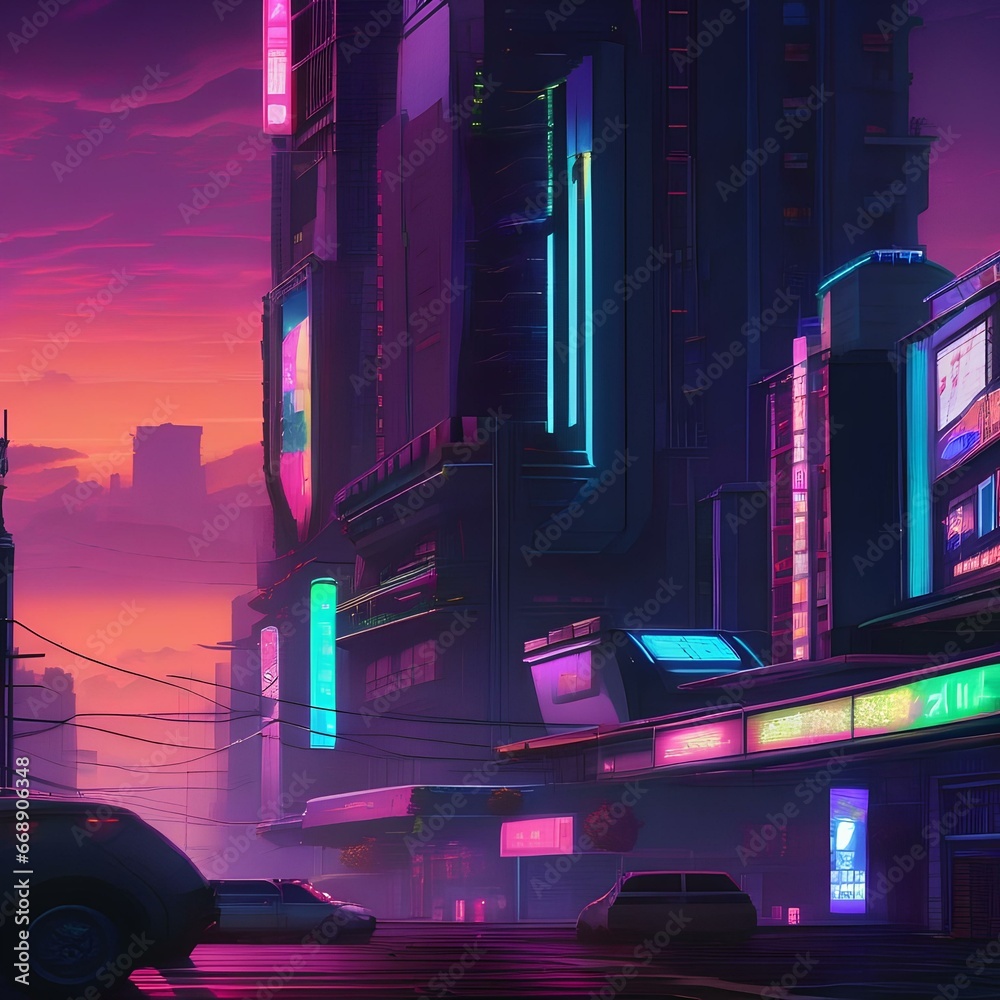 2 Create a pixel art scene of a cyberpunk city with neon lights ...