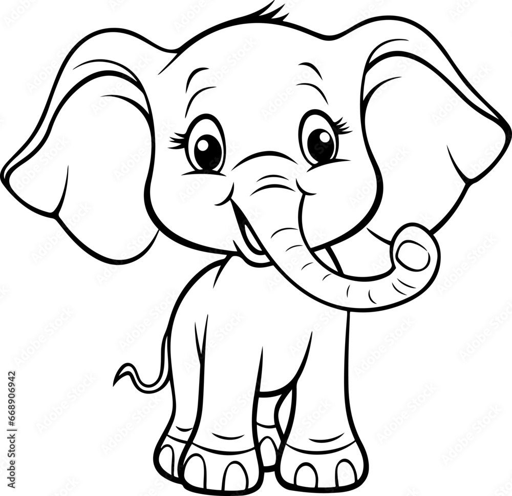 Fototapeta premium Elephant vector illustration. Black and white outline Elephant coloring book or page for children