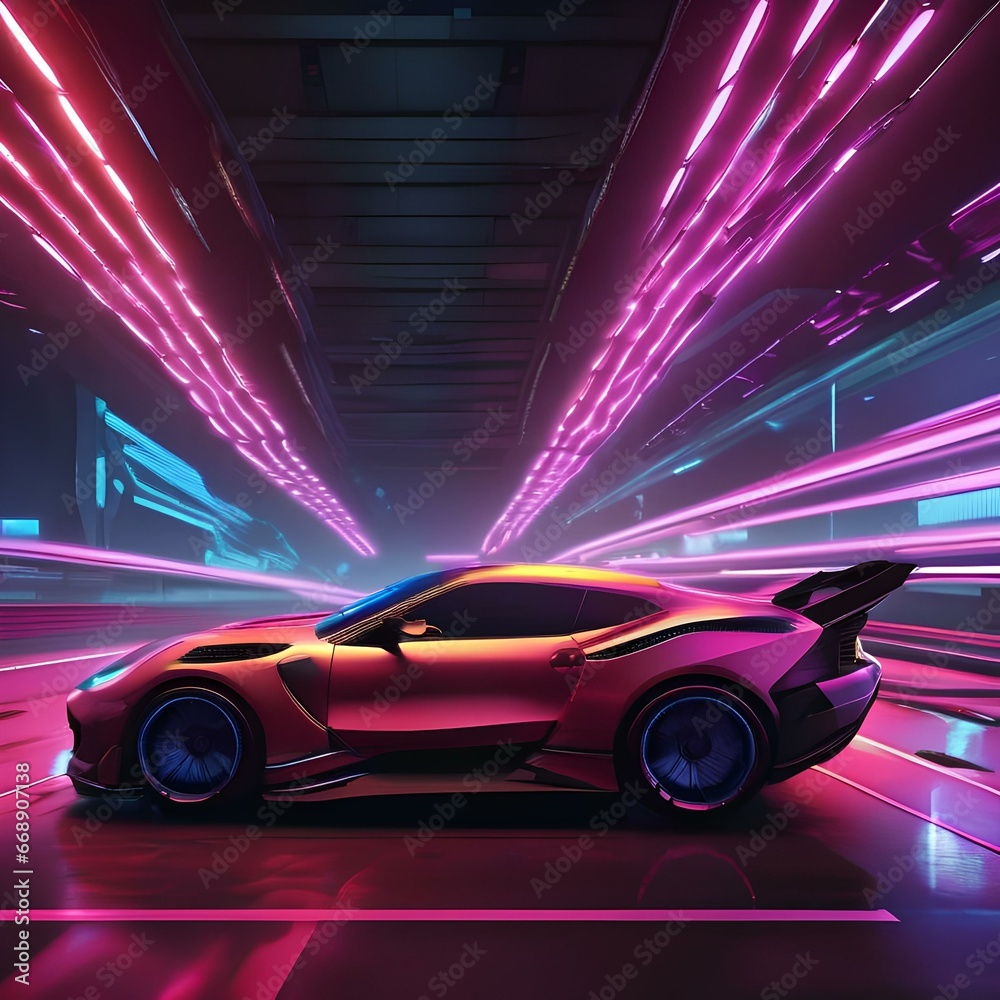 45 Portray a pixel art futuristic racing track with high-speed vehicles and neon lights5