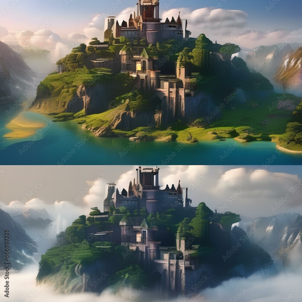 6 Construct a pixel art fantasy castle perched atop a floating island ...