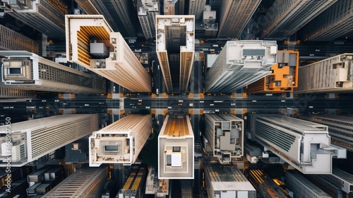 Aerial view of the metropolis city skyline with drone