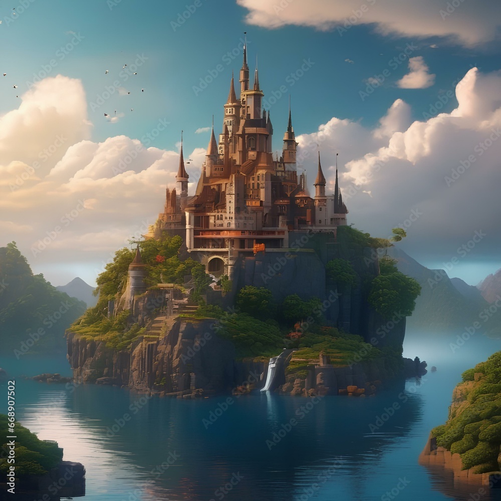 6 Construct a pixel art fantasy castle perched atop a floating island amidst the clouds3