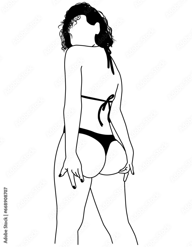 Girl bikini beautiful woman lady isolated young sexy black and white vector design art outline pose silhouette. Girl bikini beautiful woman lady isolated young sexy black and white vector design art outline pose silhouette.