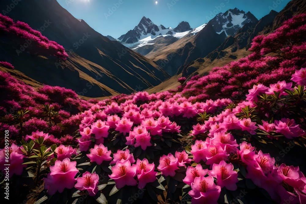 pink flowers in mountains