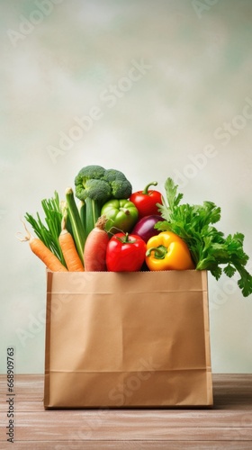 A brown paper bag filled with fresh vegetables. Veganuary, vegan January.