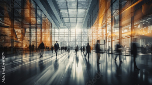 long exposure shot of a busy airport with business people