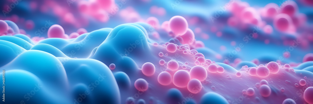 micro landscape of abstract bubbles and goop skin cells rejuvenation  - obrazy, fototapety, plakaty 