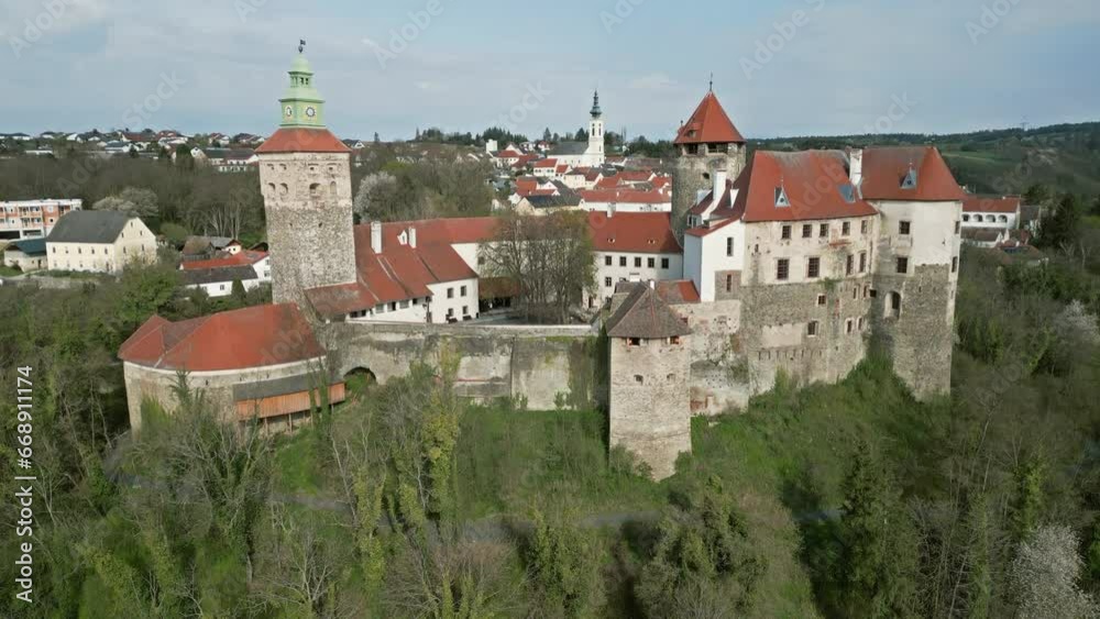 Aerial view on Burg Schlaining castle in Austria, Burgenland, 4k Aerial view on Burg Schlaining castle in Austria, Burgenland, 4k
