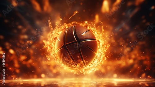 Dramatic dunk basketball on fire , flame goes fast in to the basket ring © Hanasta