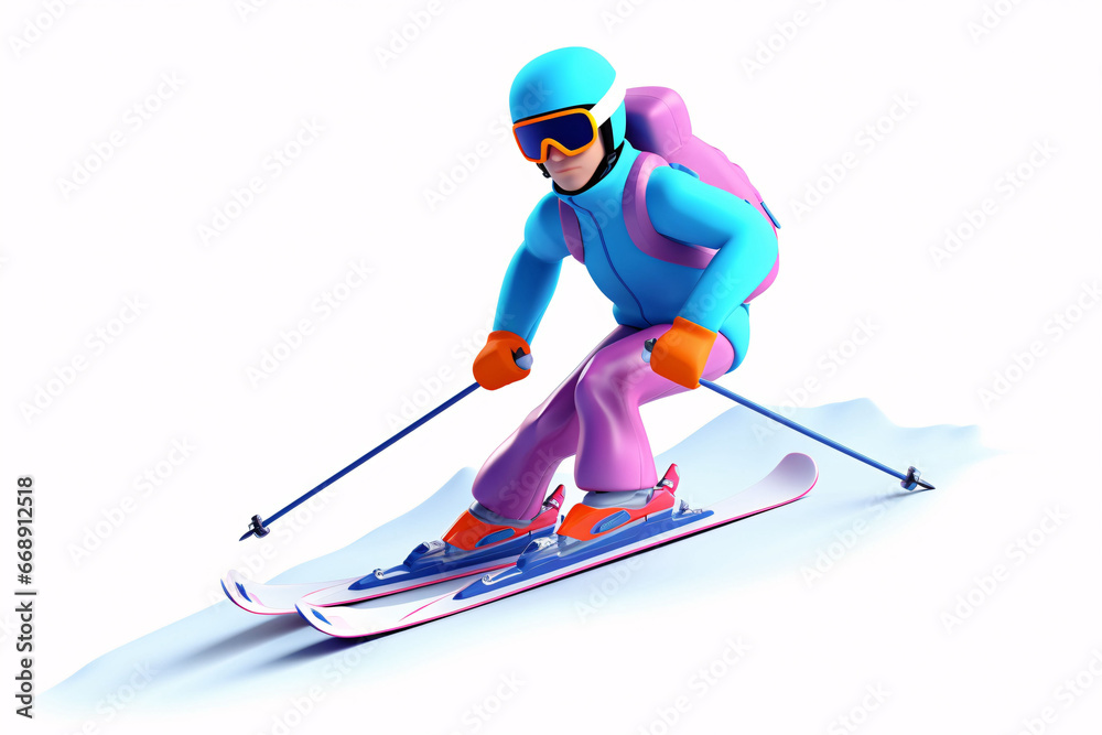 Obraz premium Winter solstice, outdoor skiing in winter snow to exercise extreme sports 3D concept illustration