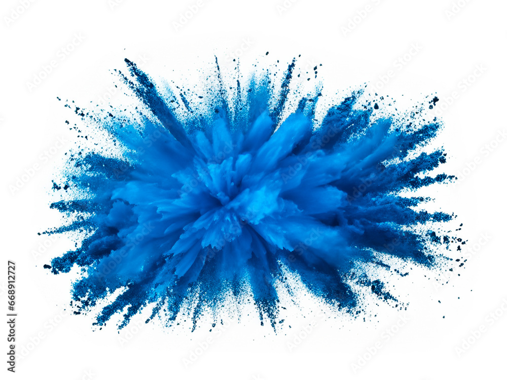 blue explosion of powder on a white background - obrazy, fototapety, plakaty 
