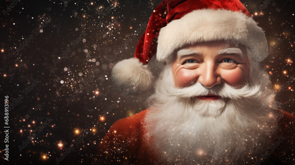 Happy Santa Claus background, Festive celebration, Copy space, Father Christmas. Generative AI