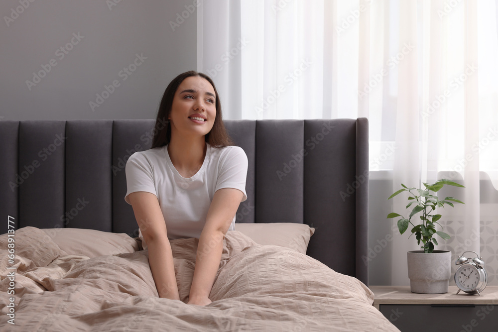 Beautiful woman in bed at home. Lazy morning Beautiful woman in bed at home. Lazy morning