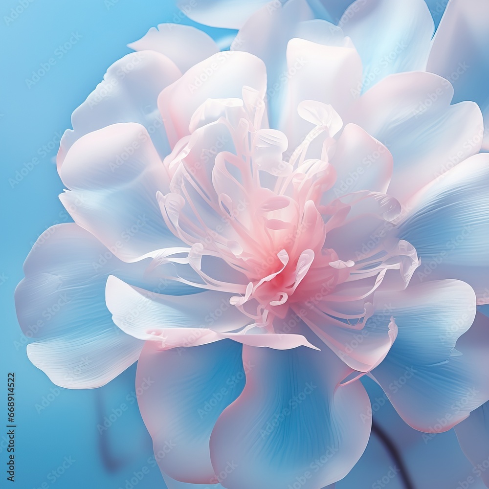 A Soft Pink Colored Flower Underwater Floating in a Completely Blue Background A Soft Pink Colored Flower Underwater Floating in a Completely Blue Background