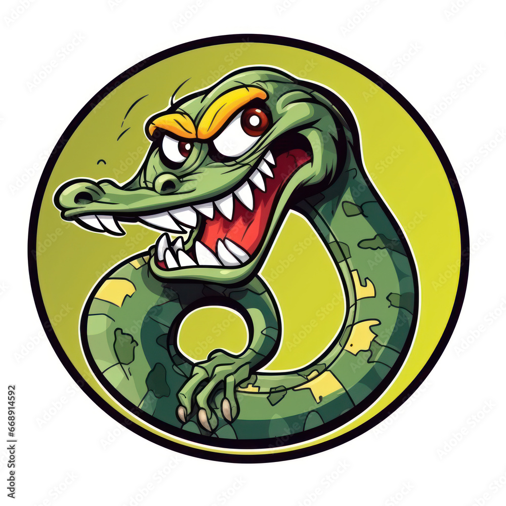 Fototapeta premium Sticker animated cartoon snake covering his tail