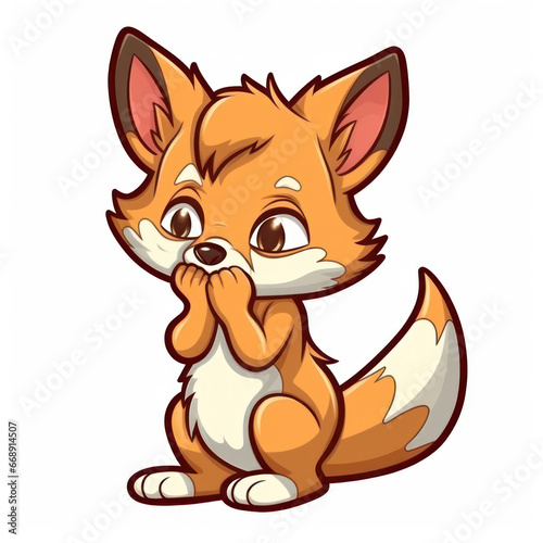 Sticker animated cartoon fox covering his mouth 