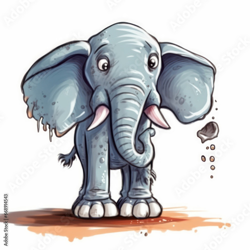  Sticker animated cartoon elephant covering his trunk 