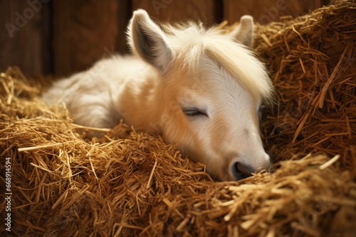 laying pile hay eyes closed blond hair ponytail digital horse creating soft white fur rockabilly small goat portrait asleep aliased actual fringe zen miniature photo