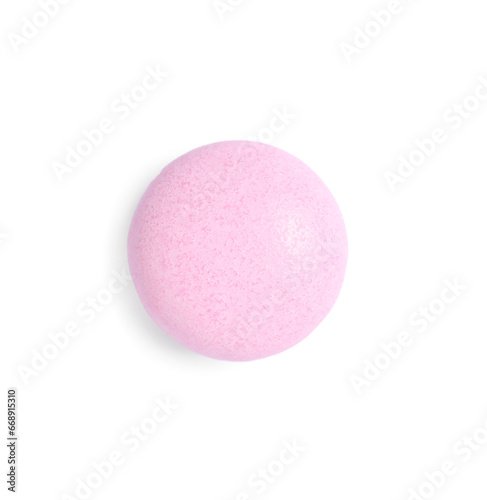 One tasty pink bubble gum isolated on white, top view