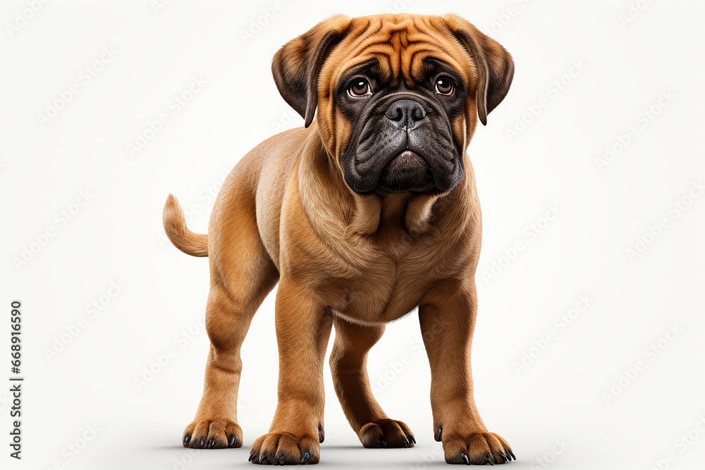 Bullmastiff dog on a white background. Adorable animal portrait. Generated by generative AI.