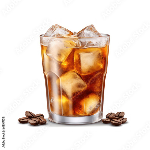  A glass of iced espresso with coffee beans and sugar 