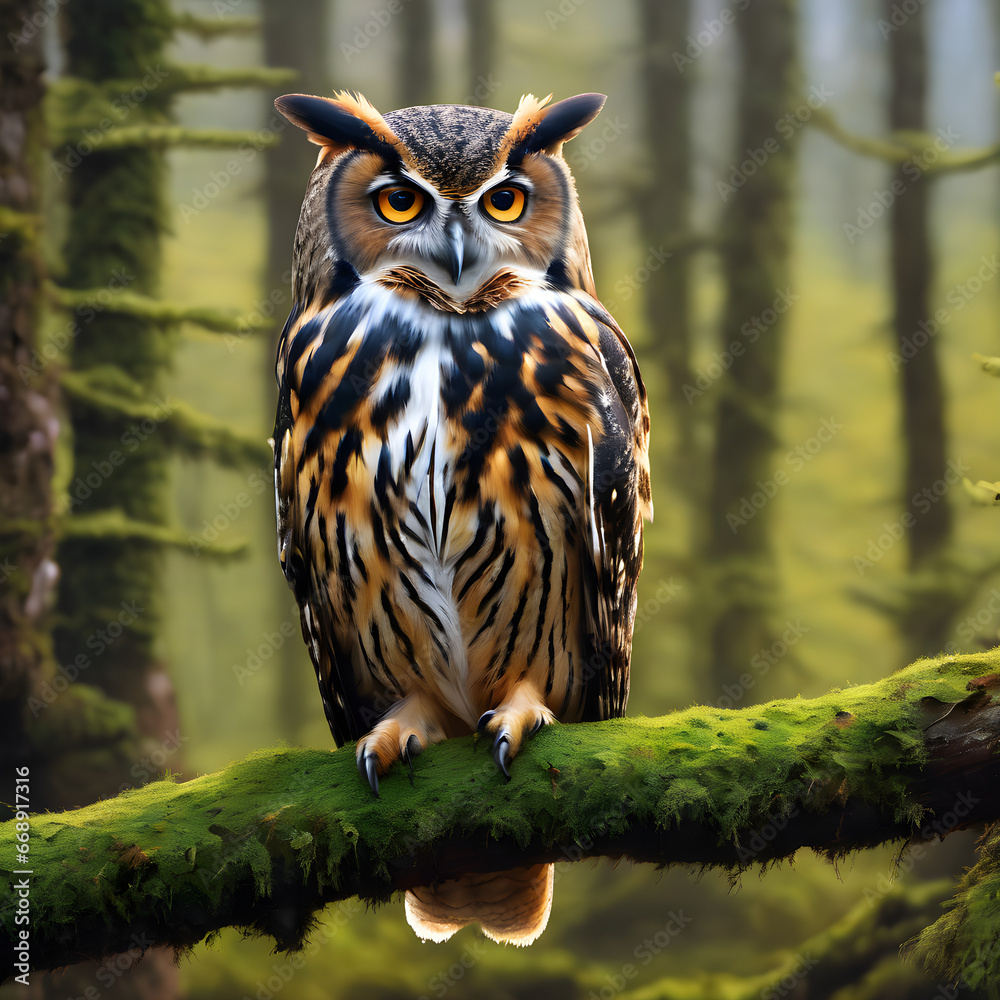 great horned owl on branch great horned owl on branch