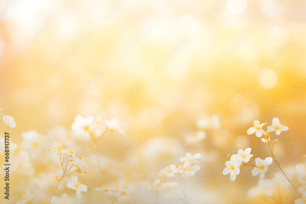 yellow background There are various blurred flowers. with beautiful bokeh