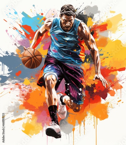 Abstract watercolor design of a basketball player