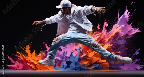 Creative modern hip hop dance banner template for adults, cropped image of dancing person on flat background