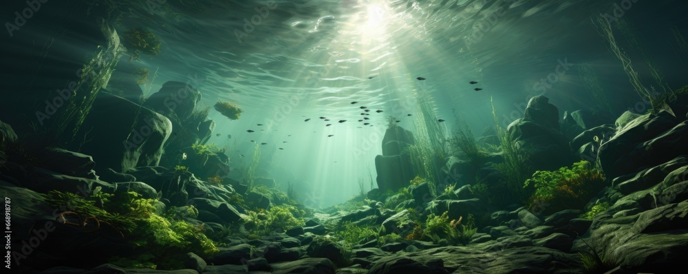 The rays of the sun under water and the seabed