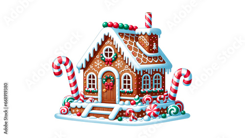 Step into a Sugary Wonderland: The Festive Gingerbread House Decked with Candy Canes, Gum Drops, and Icing, Echoing the Sweet Magic and Warmth of the Christmas Season.