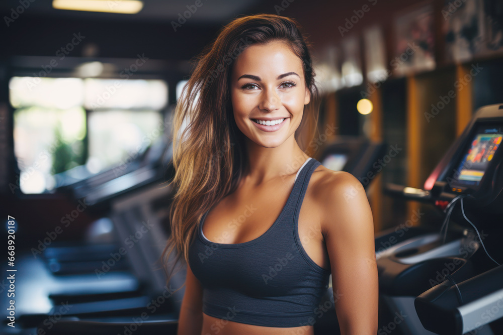 A woman in sportswear working out at the gym doing fitness exercises