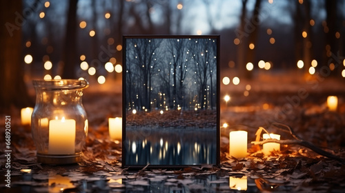 Empty frame on a starry night background mockup